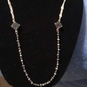 Gold and black druzy stone/ bead necklace